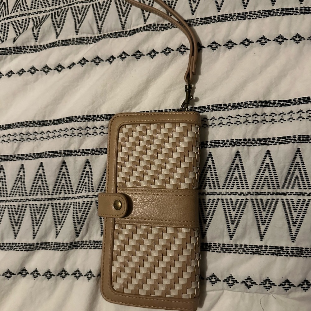 Maurices Tan and Cream Woven Wristlet